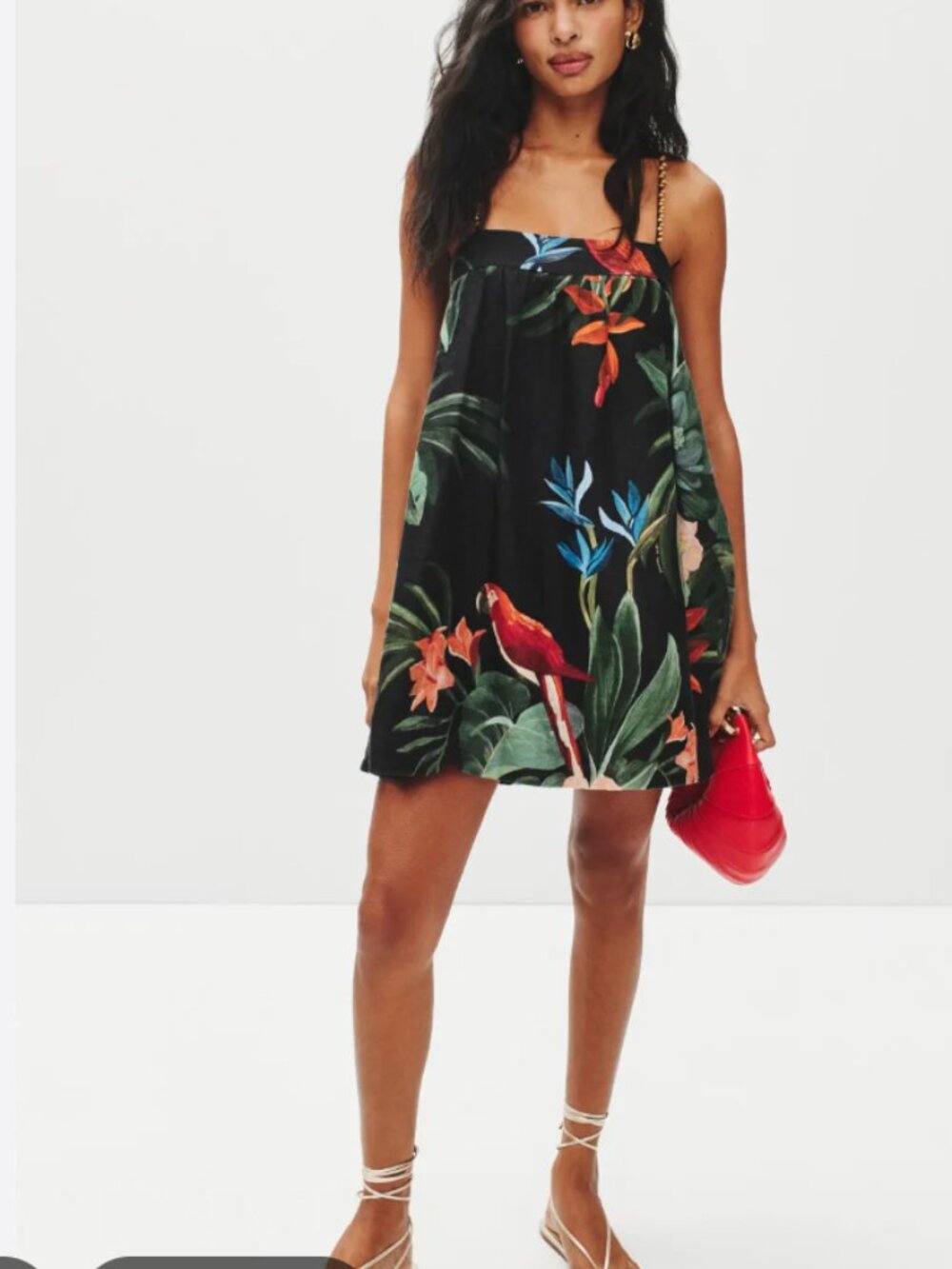 FARM RIO midnight Macaw Dress Fiesta Black mini.  Small.